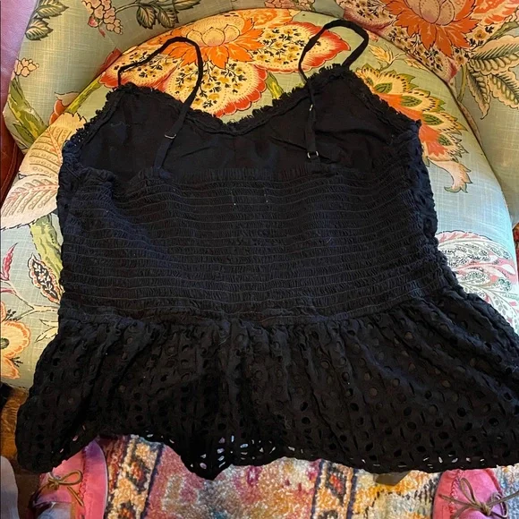 Japa Black Eyelet Ruched Back Babydoll Top, Size L - Picture 3 of 5